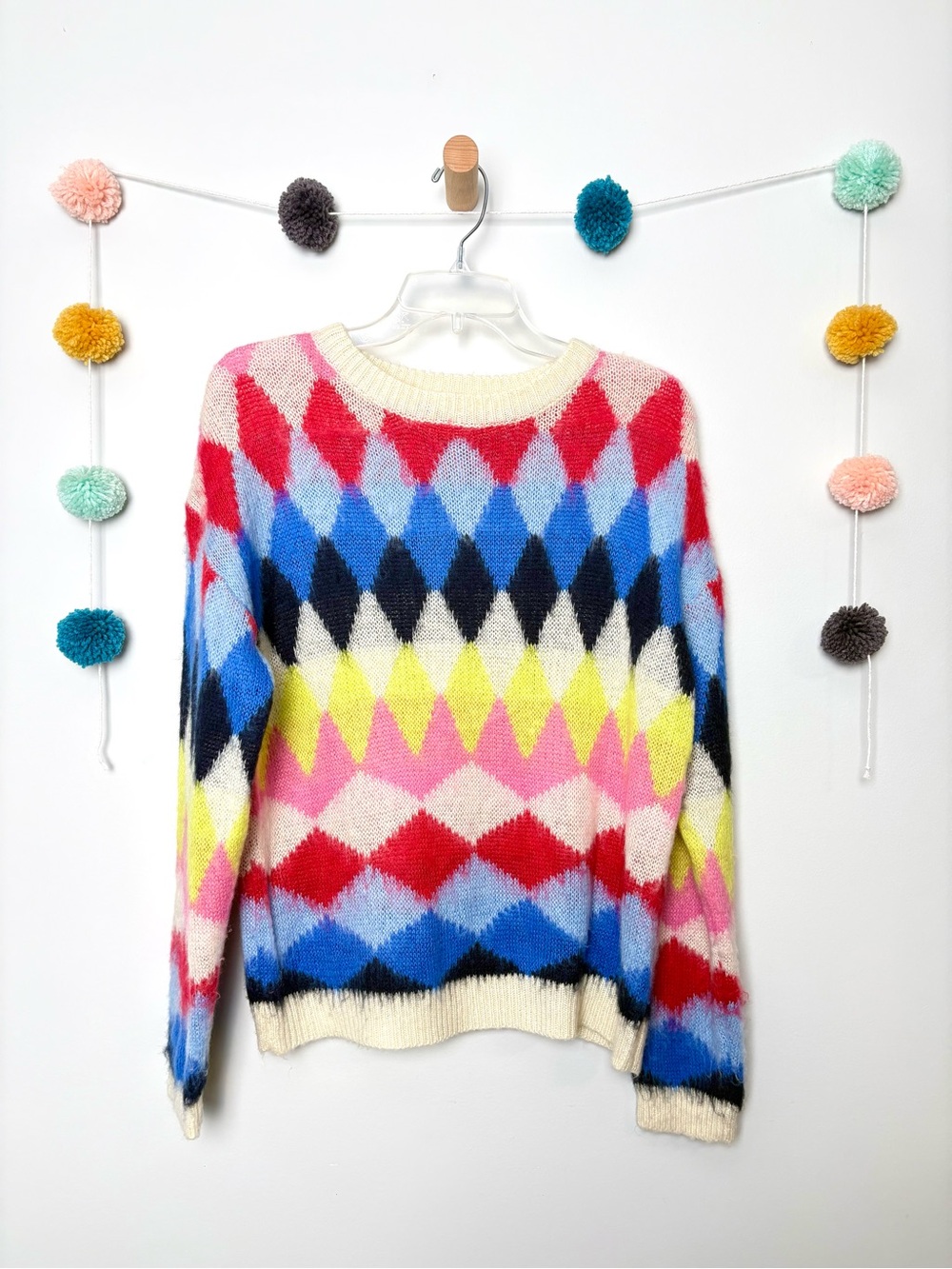 &merci Diamond Knit Multicolor Ivory Sweater